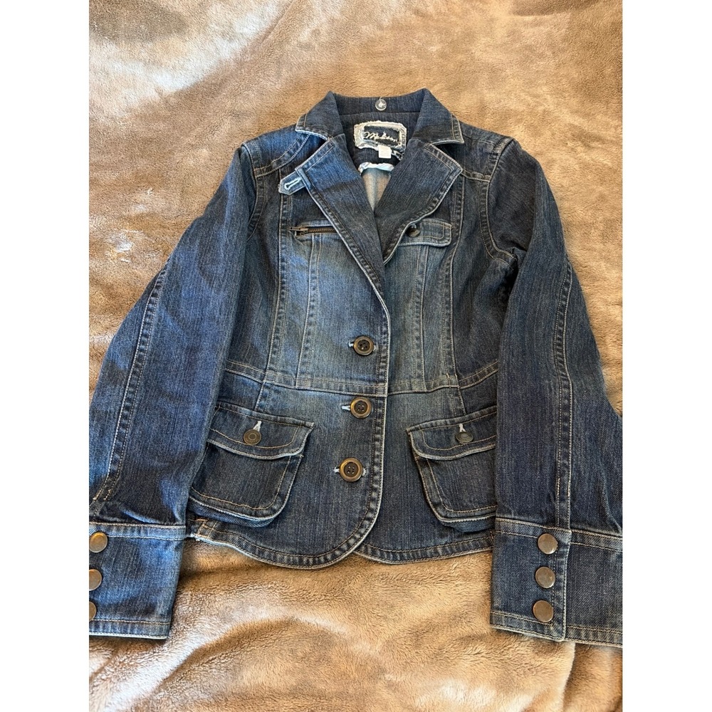 Y2K Vintage Madison Womens Medium Wash Denim Blazer Jacket Size 6 Button